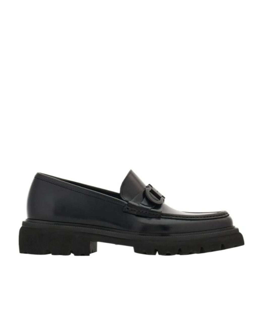 Ferragamo Black Gancini Decorative Moccasin Shoes for men