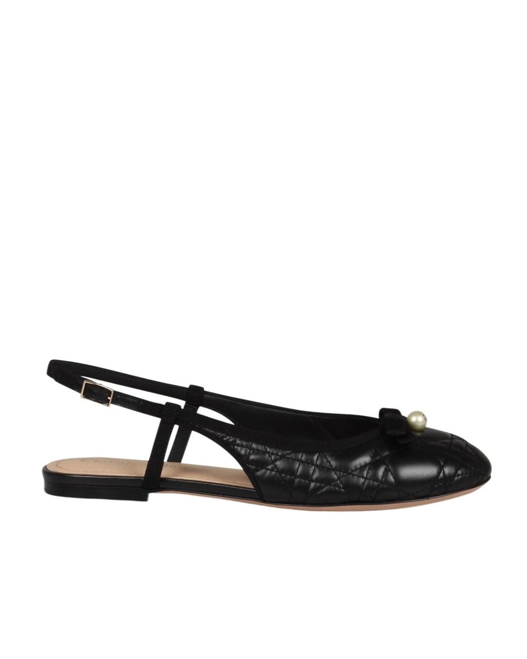 Dior Black Christian Bow Detailed Slingback Flat Shoes