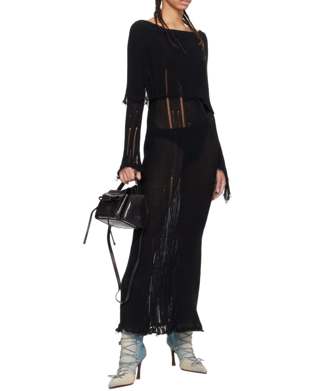 Acne Black Open-Knit Maxi Dress
