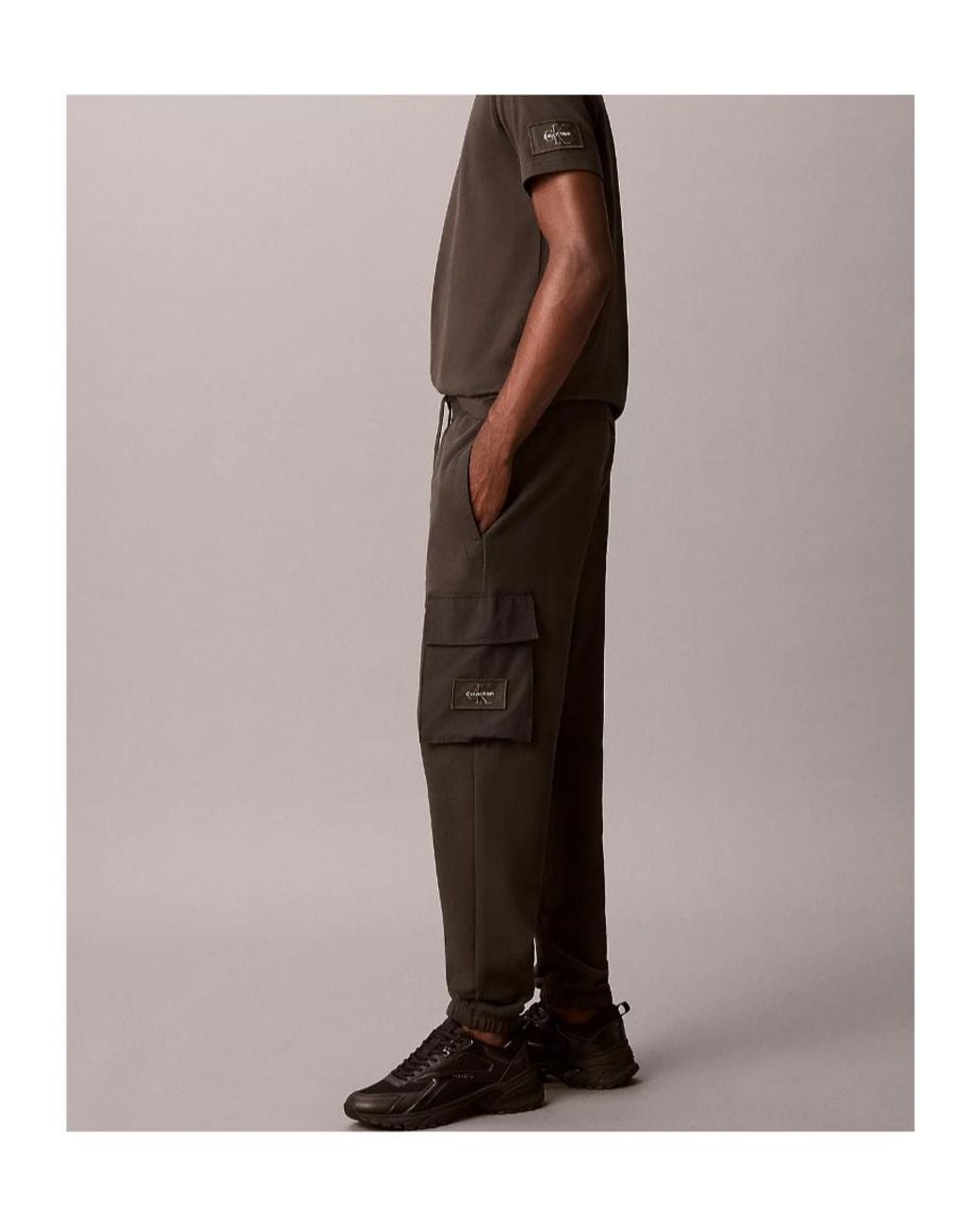 Calvin Klein Black Cotton Terry Cargo Joggers for men