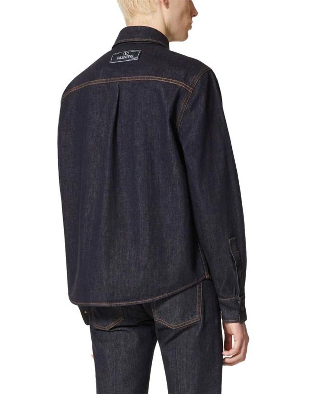Valentino Blue Logo-Patch Denim Shirt for men