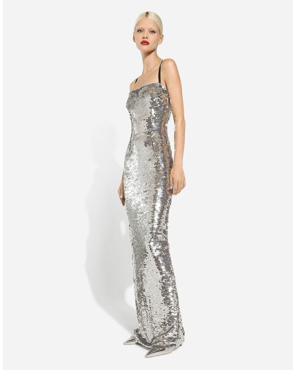 Dolce & Gabbana White Sequin-Embellished Gown