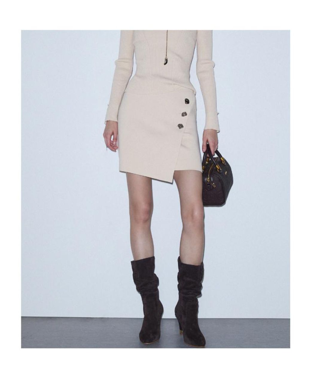 Liu Jo Natural Buttoned Mini Knitted Skirt
