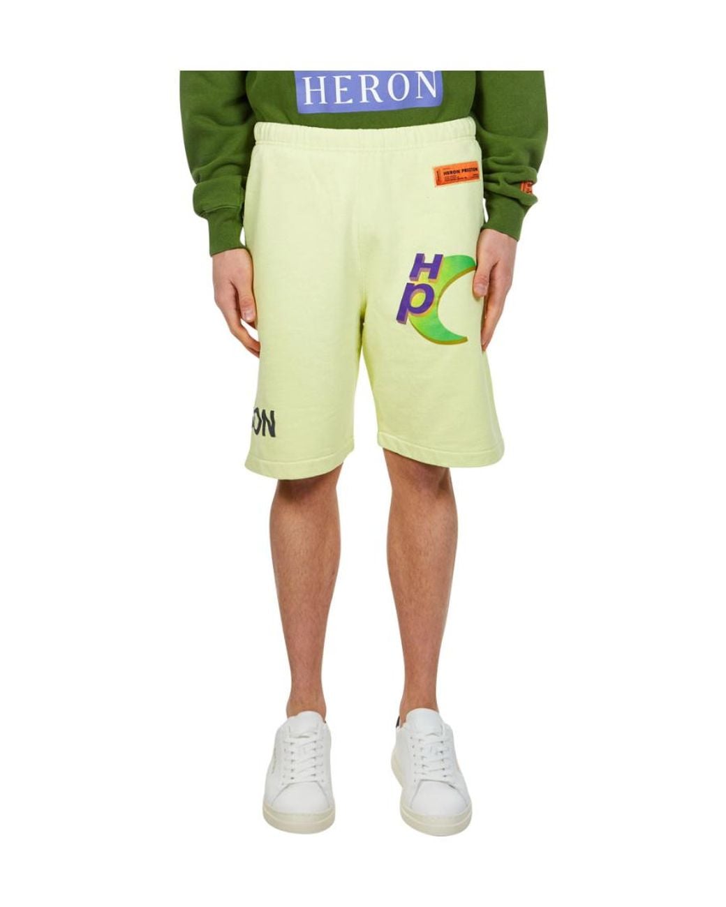 Heron Preston Green Logo Printed Thigh-Length Track Shorts for men