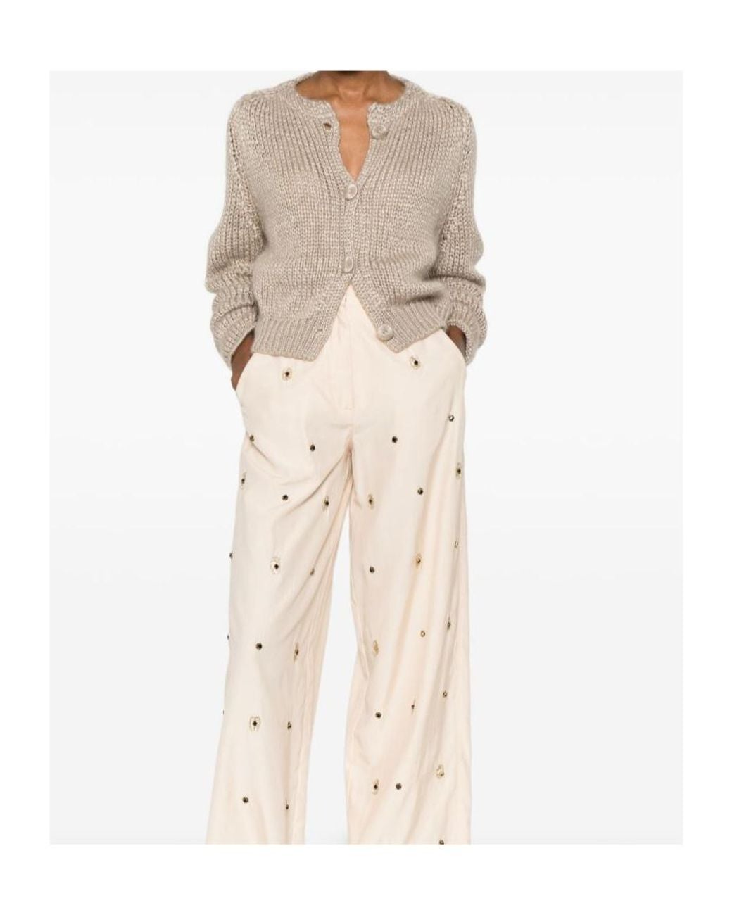 Forte_forte Natural Chunky-Knit Button-Up Cardigan