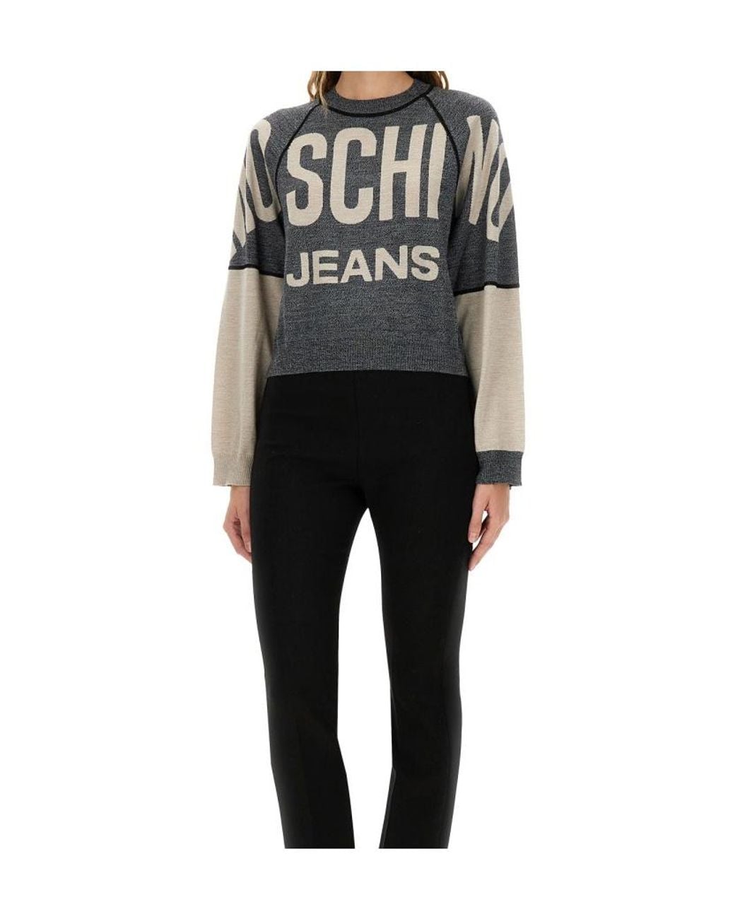 Moschino Black Jeans Inlaid Logo Knitted Jumper
