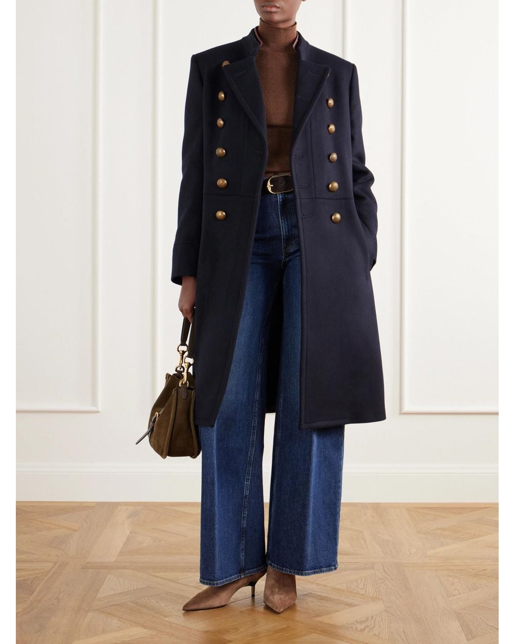 Etro Blue Double-Breasted Felted Wool-Blend Coat