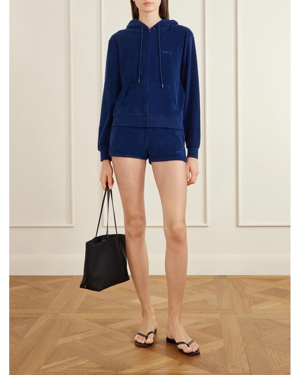 Hunza G Blue Hooded Embroidered Cotton-Terry Top