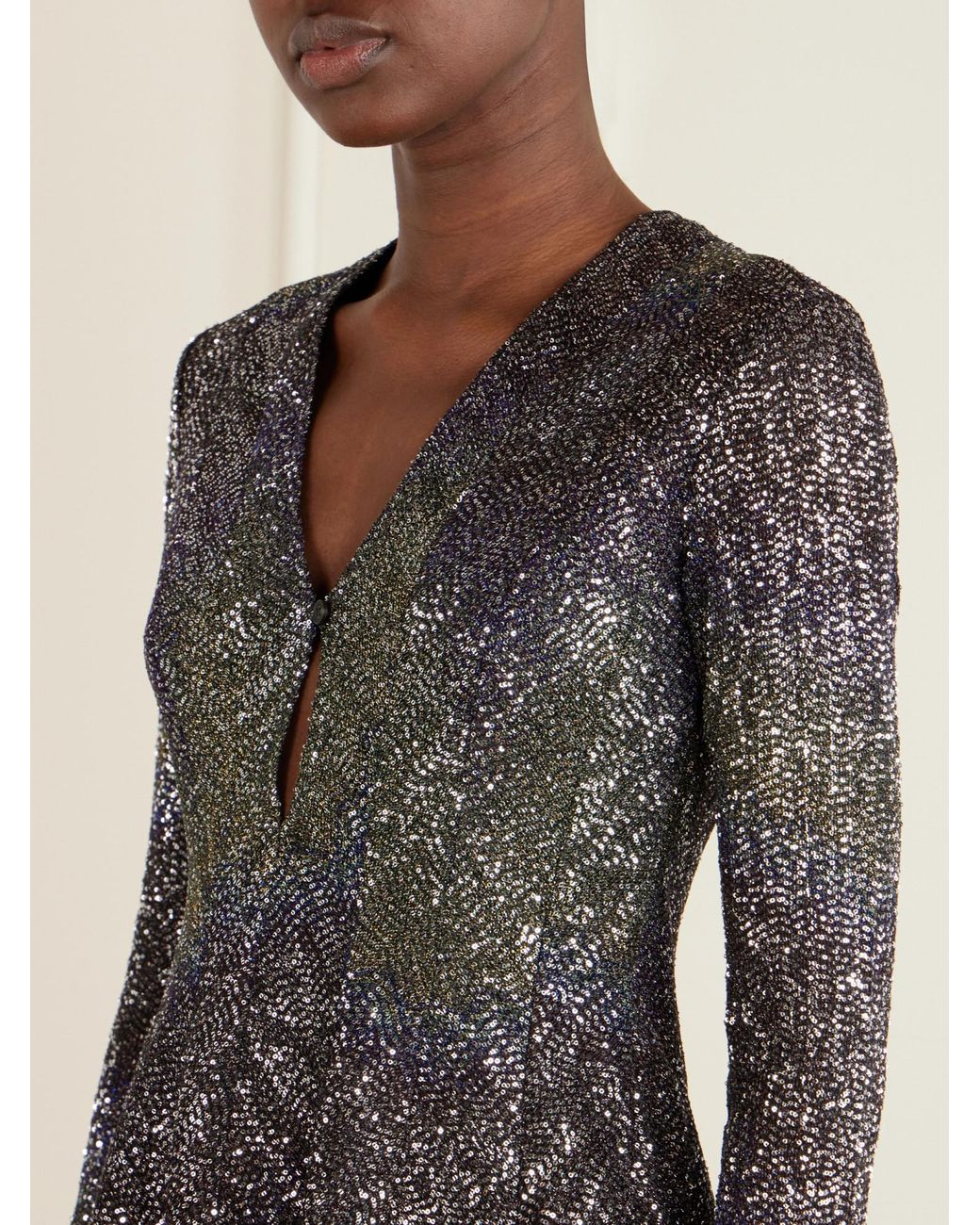 Missoni Gray Sequin-Embellished Metallic Crochet-Knit Mini Dress