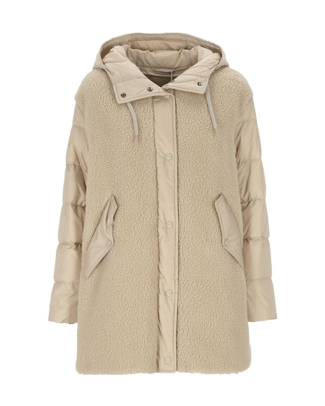 Herno Natural Quilted Panel Hooded Coat