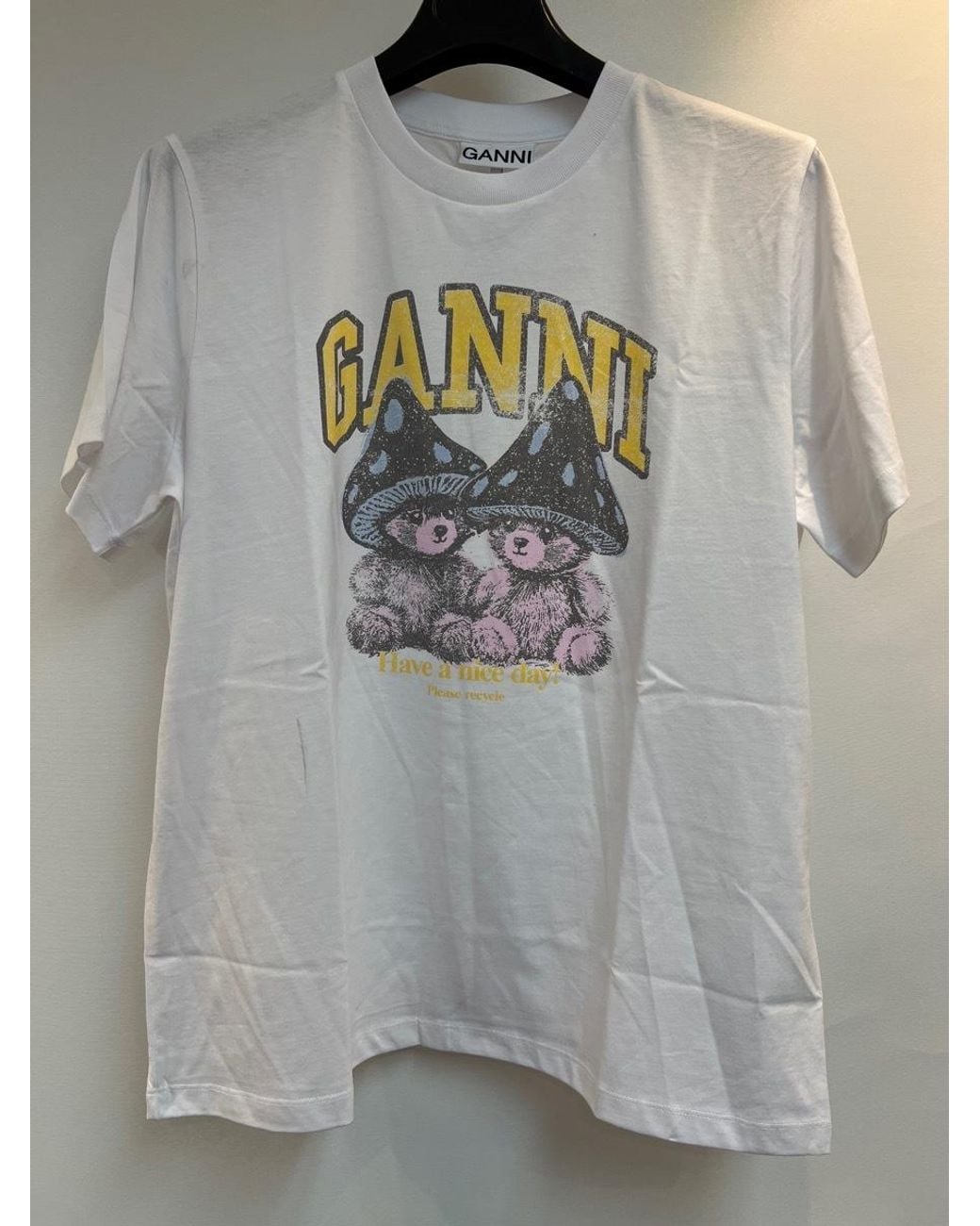 Ganni White Mushroom Teddy Graphic T-Shirt