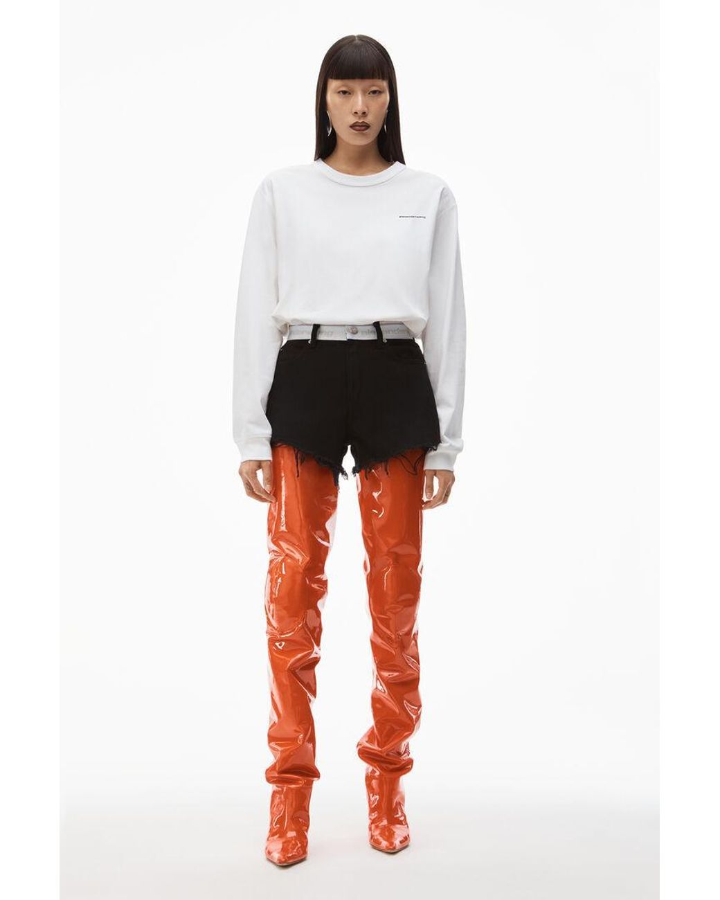 T By Alexander Wang Black Logo-Waistband Denim Shorts