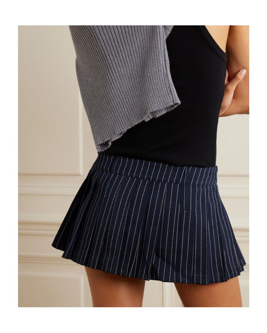 Frankie Shop Blue Blake Pleated Pinstriped Twill Mini Skirt