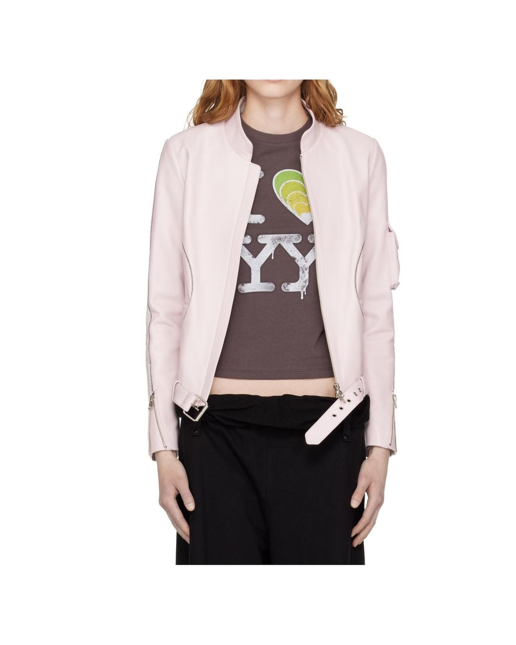 OPEN YY Pink Radius Leather Jacket