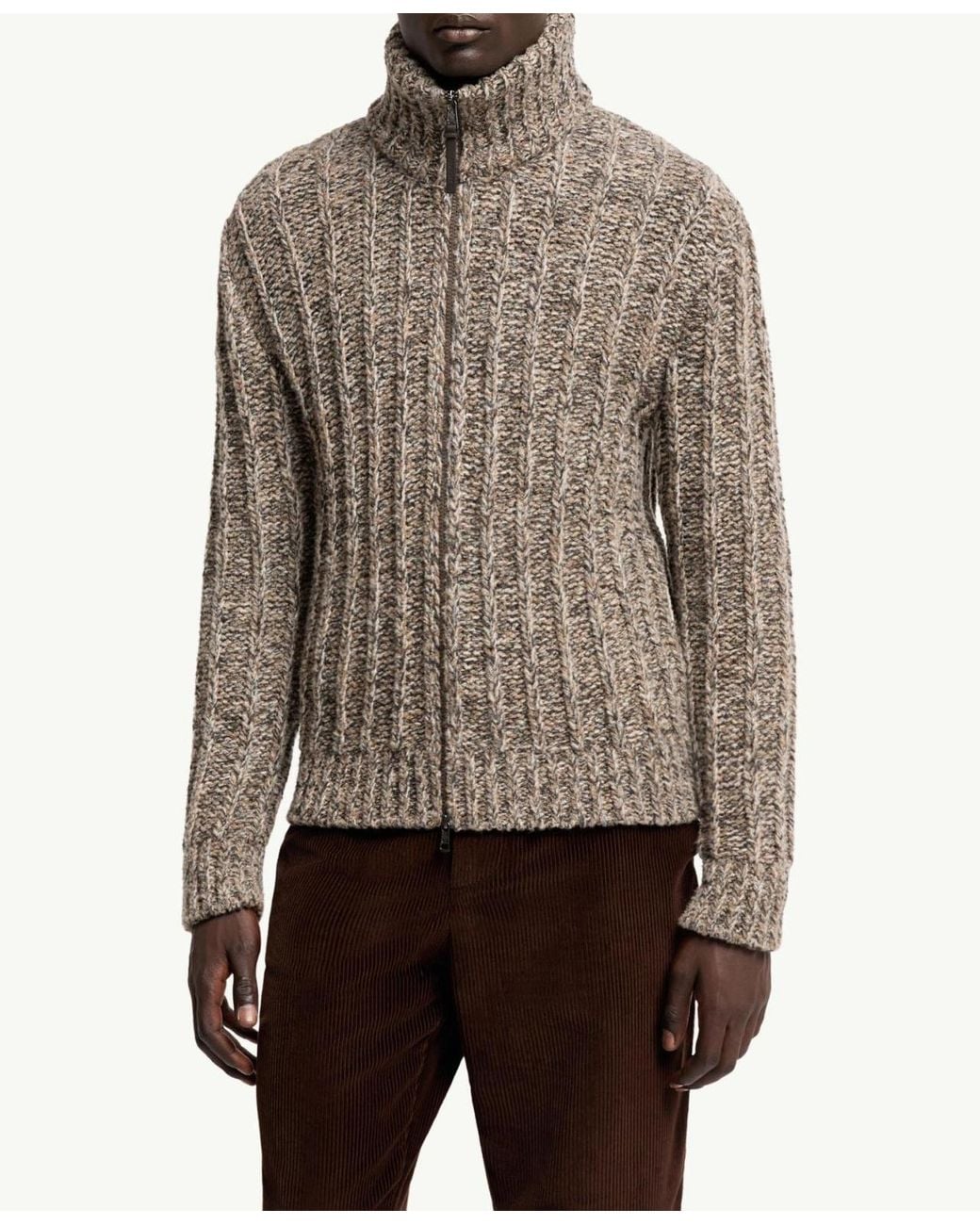 Moncler Brown Wool Blend Bouclé Zip-Up Cardigan for men