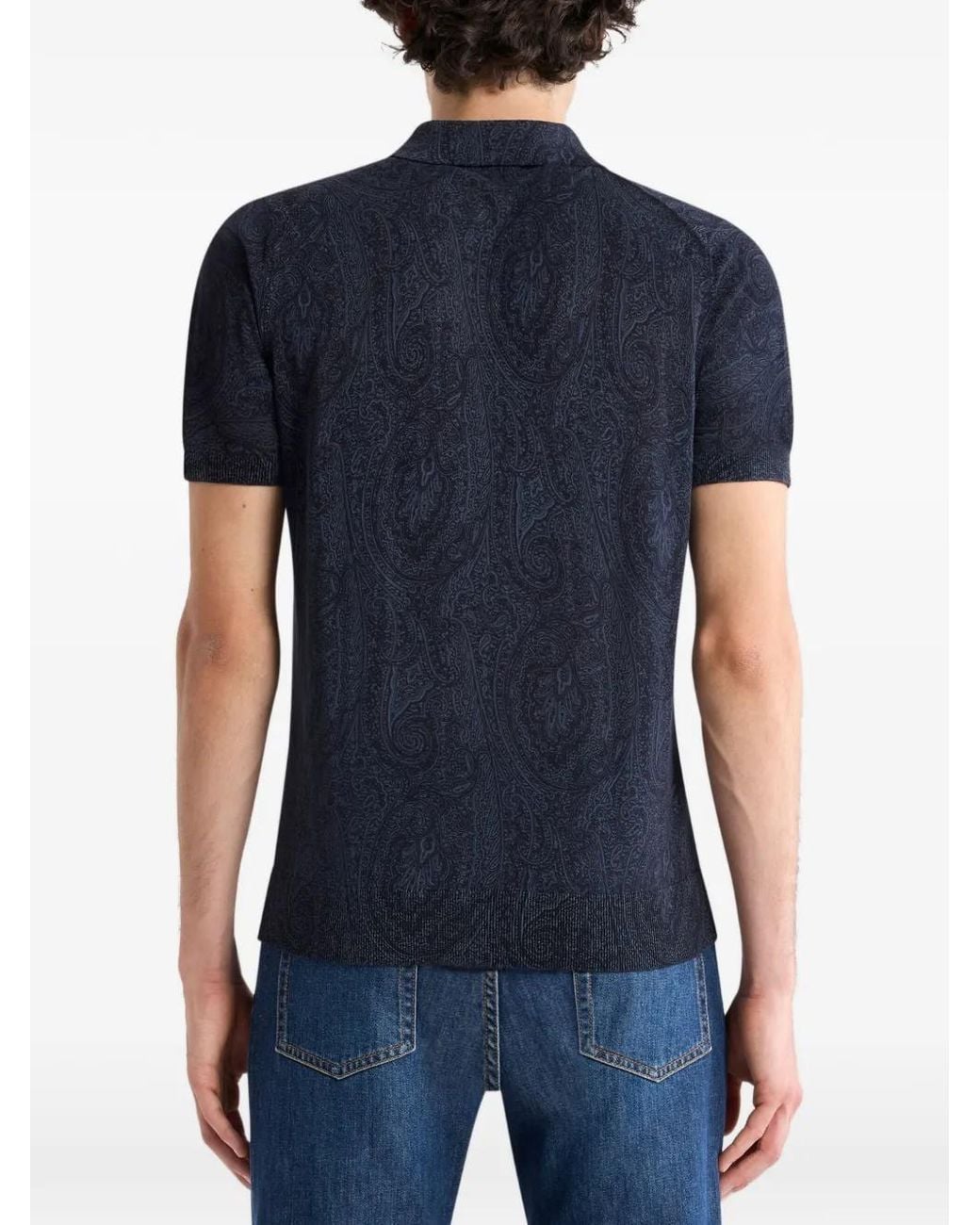 Etro Black Floral-Paisley Short-Sleeved Polo Shirt for men