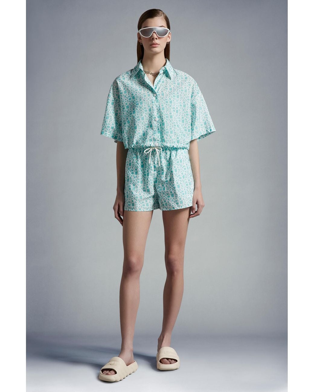 Moncler Blue Logo Print Shorts