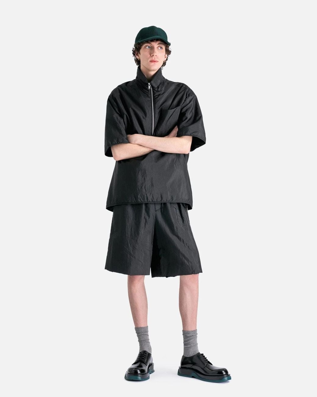 Jil Sander Black Half Front Zip Padded Shirt for men