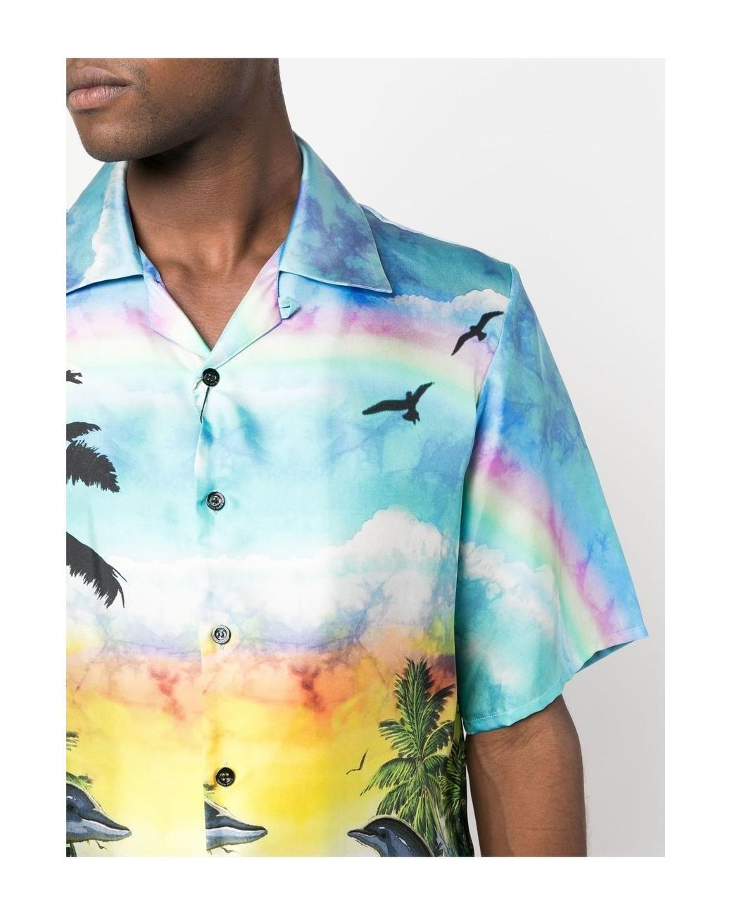 Philipp Plein Blue Graphic-Print Silk Shirt for men