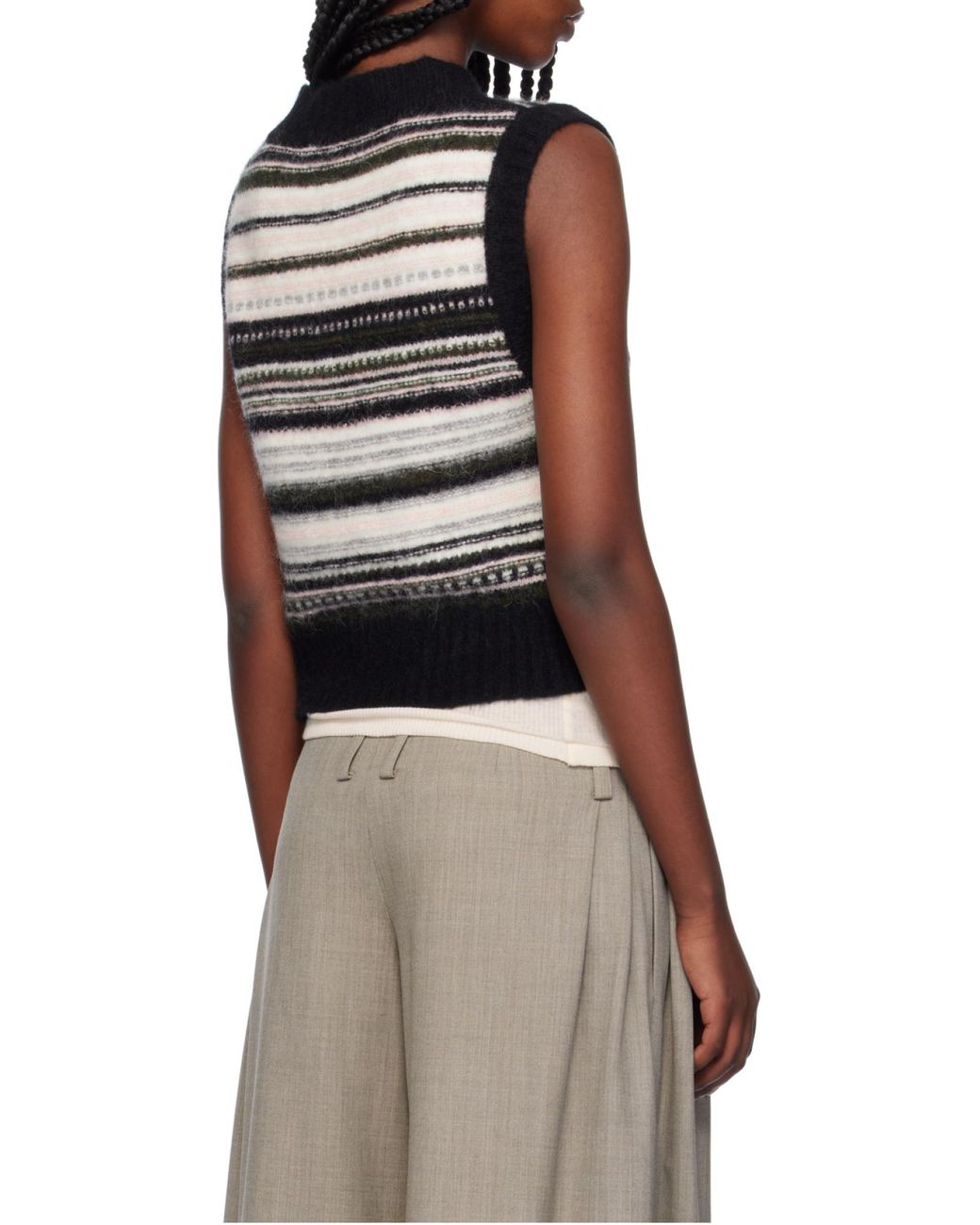 Ganni Black Striped Pattern Knit Vest