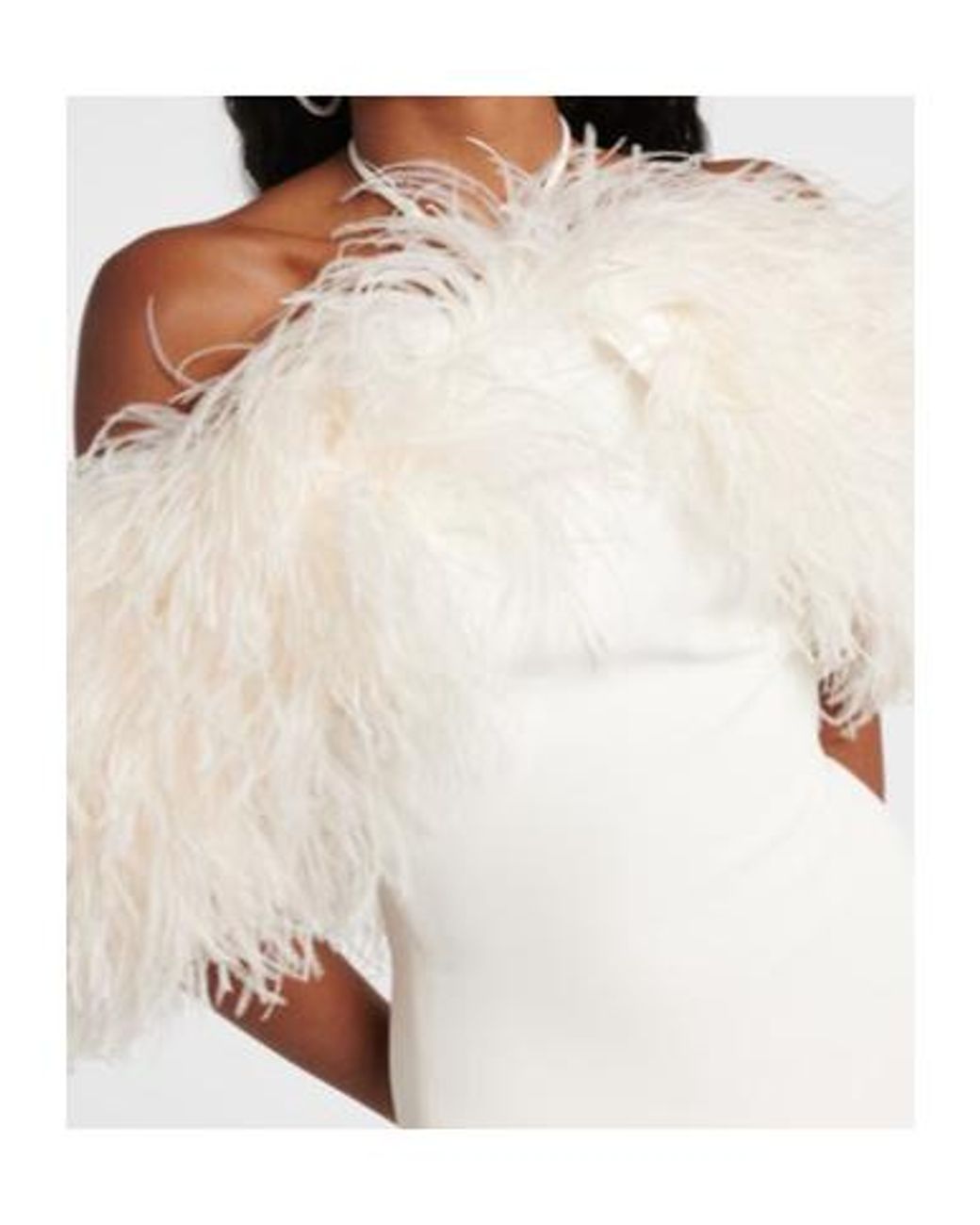 David Koma White Bridal Feather-Trimmed Midi Dress