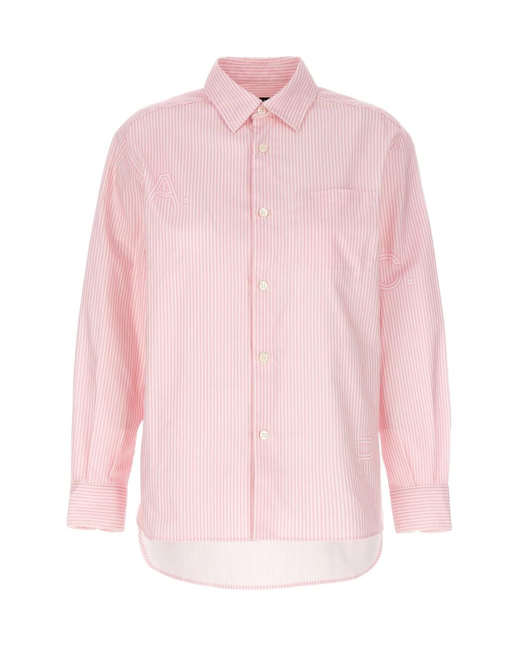 A.P.C. Pink Logo Printed Striped Buttoned Shirt