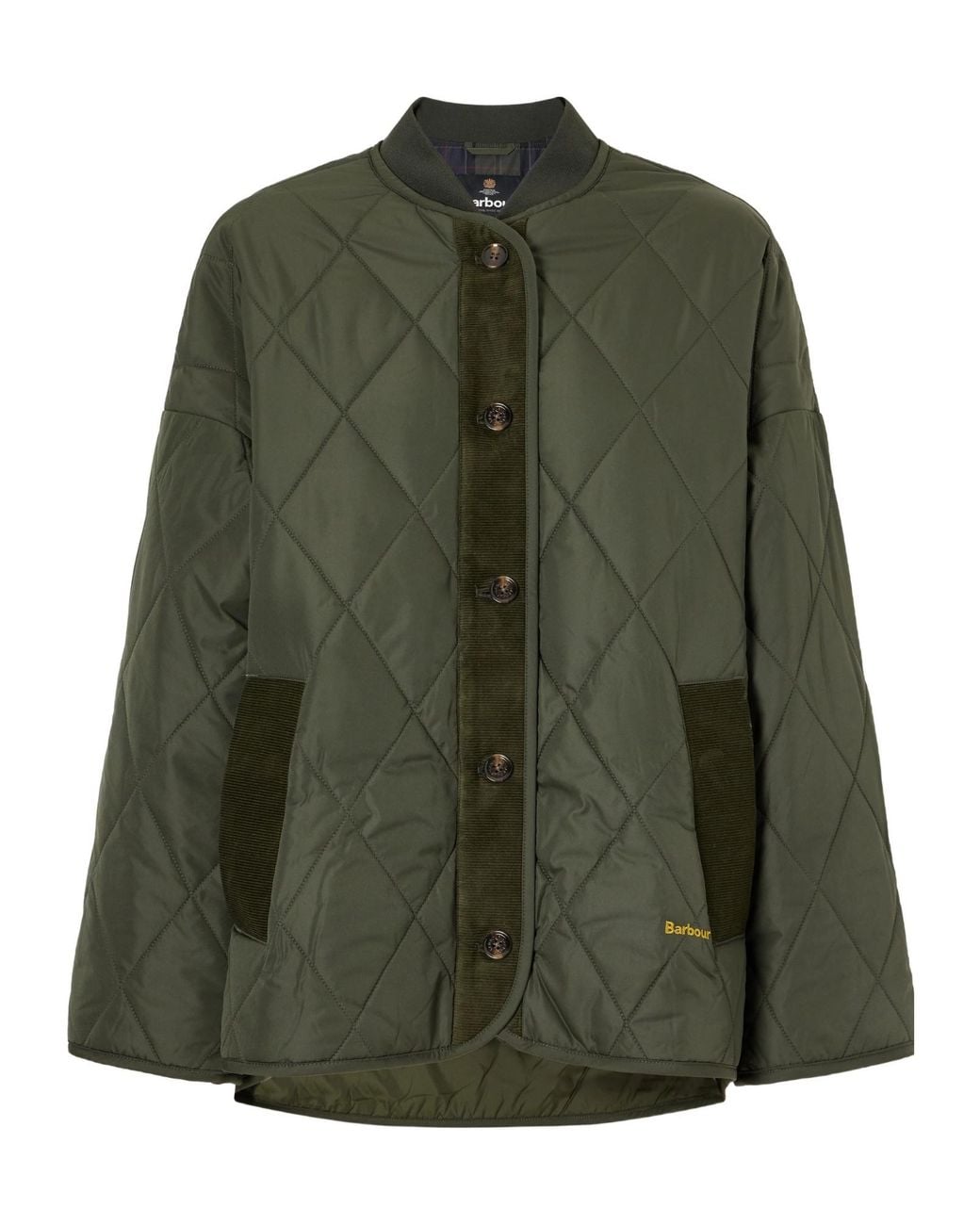 Barbour Green Corduroy-Trimmed Shell Quilted Jacket