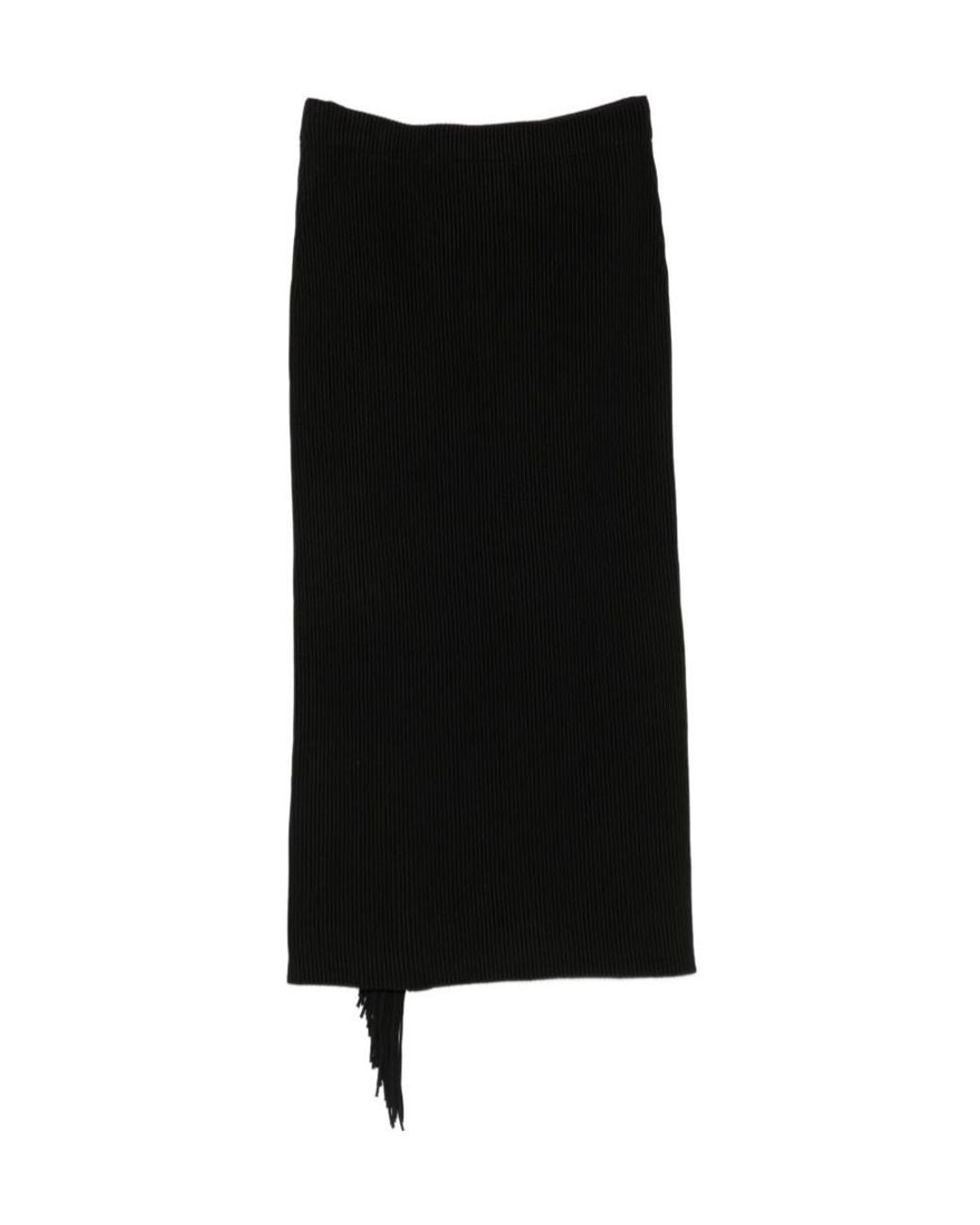 Emporio Armani Black Ribbed-Knit Fringe-Detail Maxi Skirt