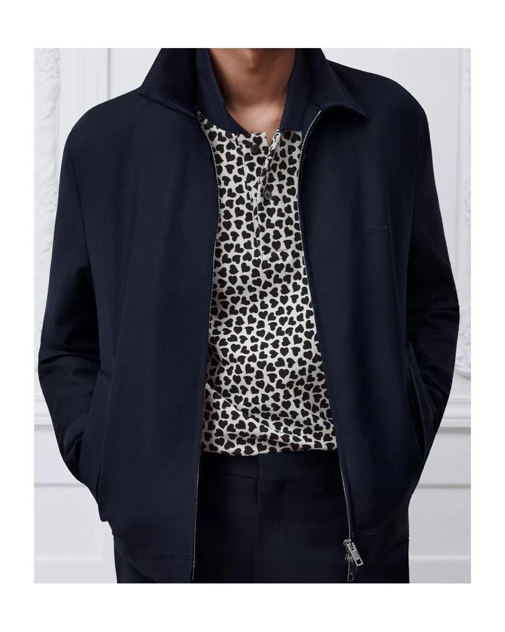 Dior Blue Zipped Jacket With Moulures Embroideries for men