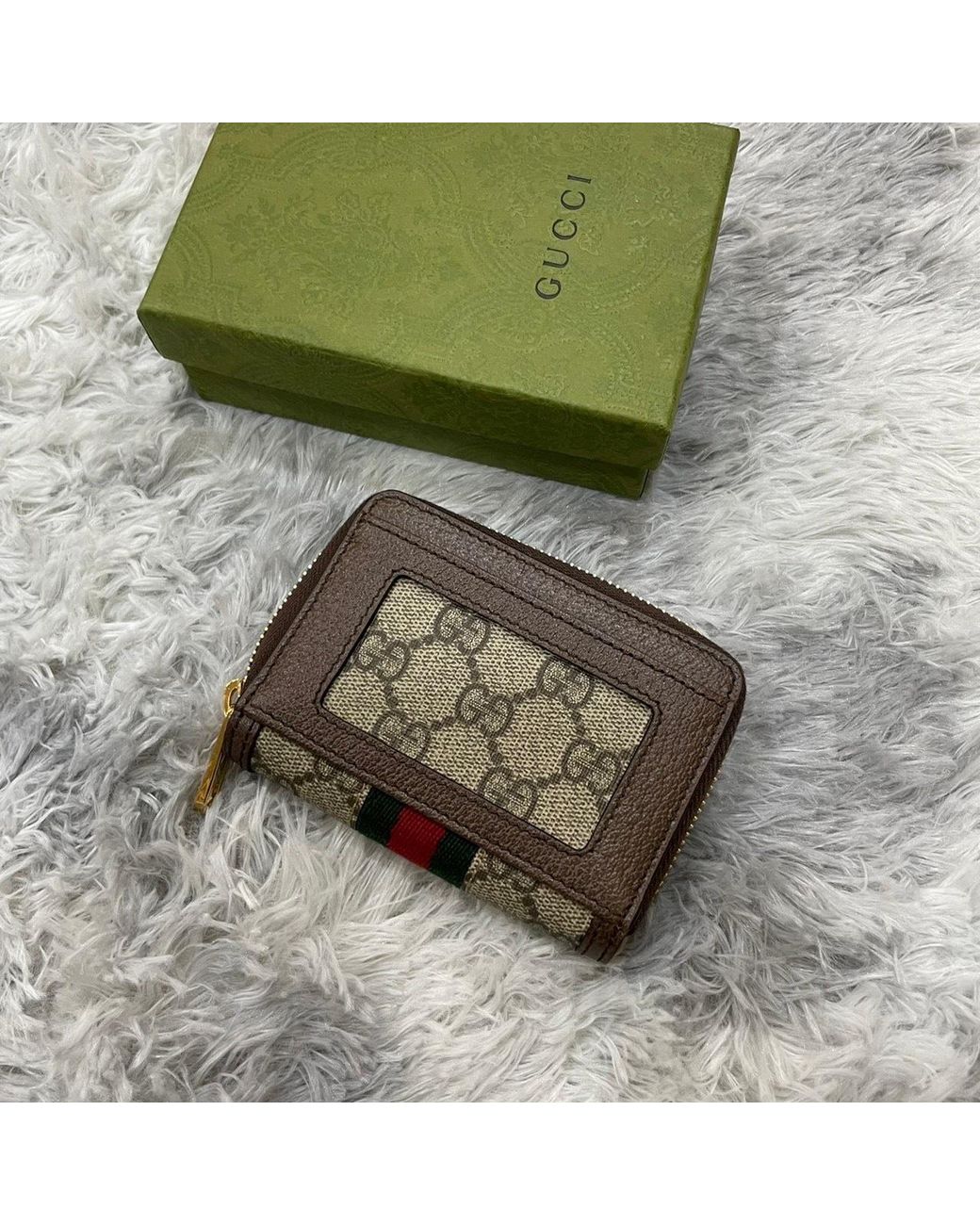 Gucci Brown Ophidia Card Case Wallet, Gg Canvas
