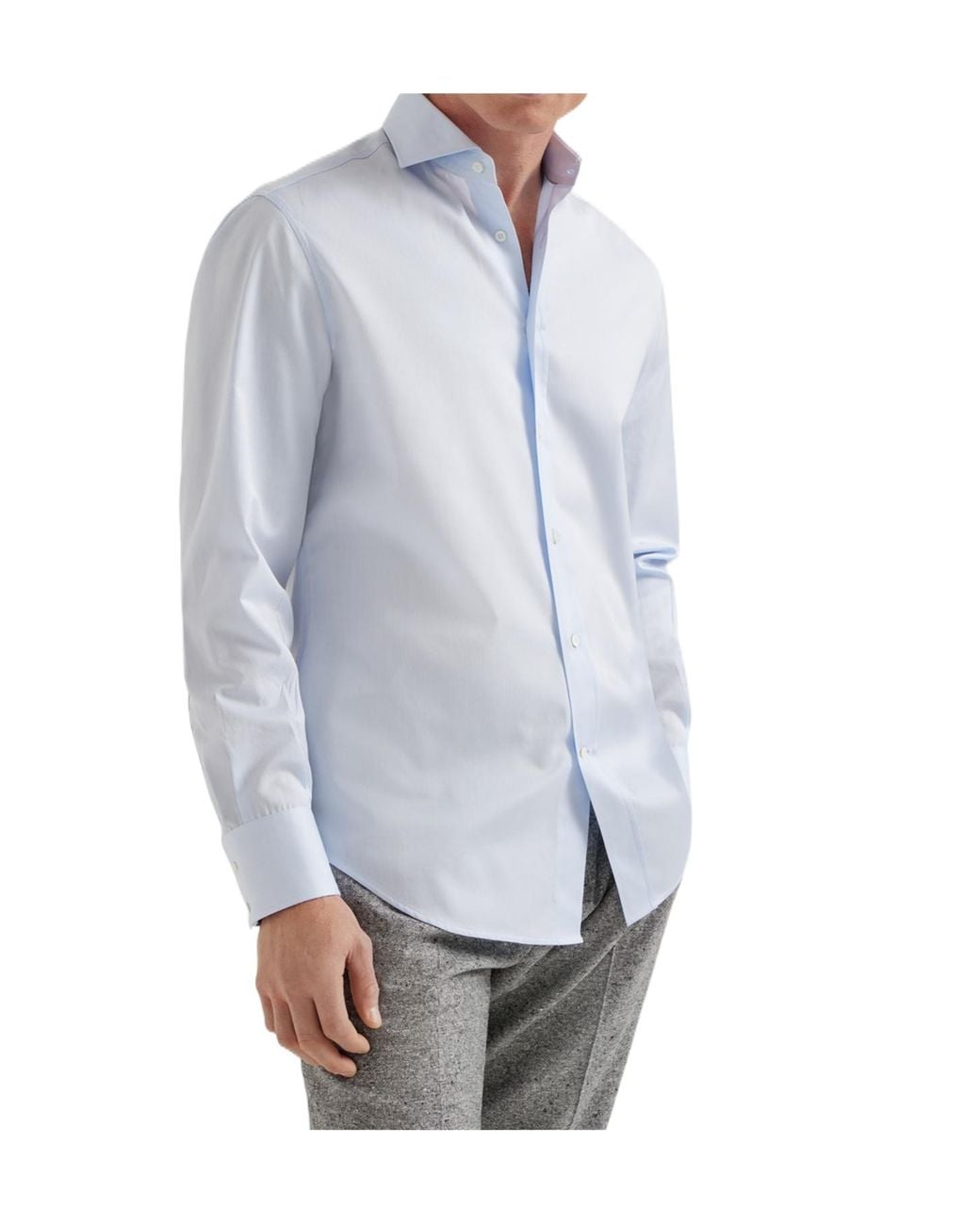 Brunello Cucinelli Blue Twill Shirt With Spread Collar for men