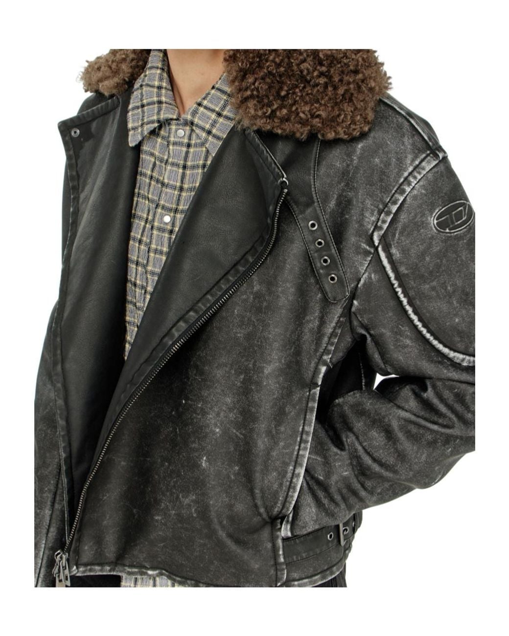 DIESEL Gray W-Alex Shearling Biker Jacket for men
