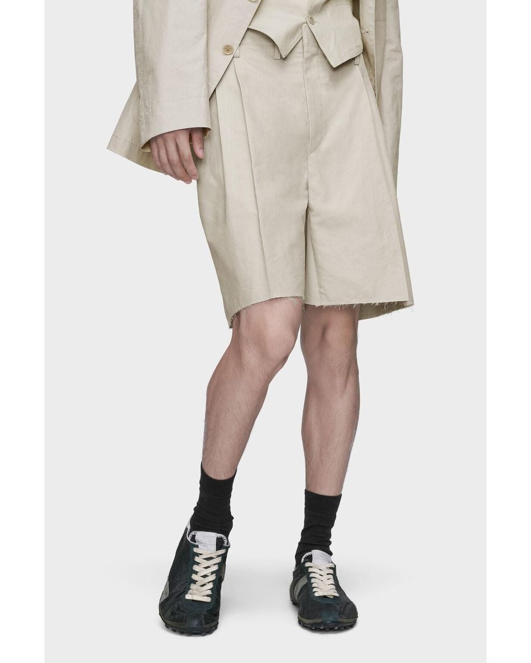 Maison Margiela White Pleated Tailored Shorts for men