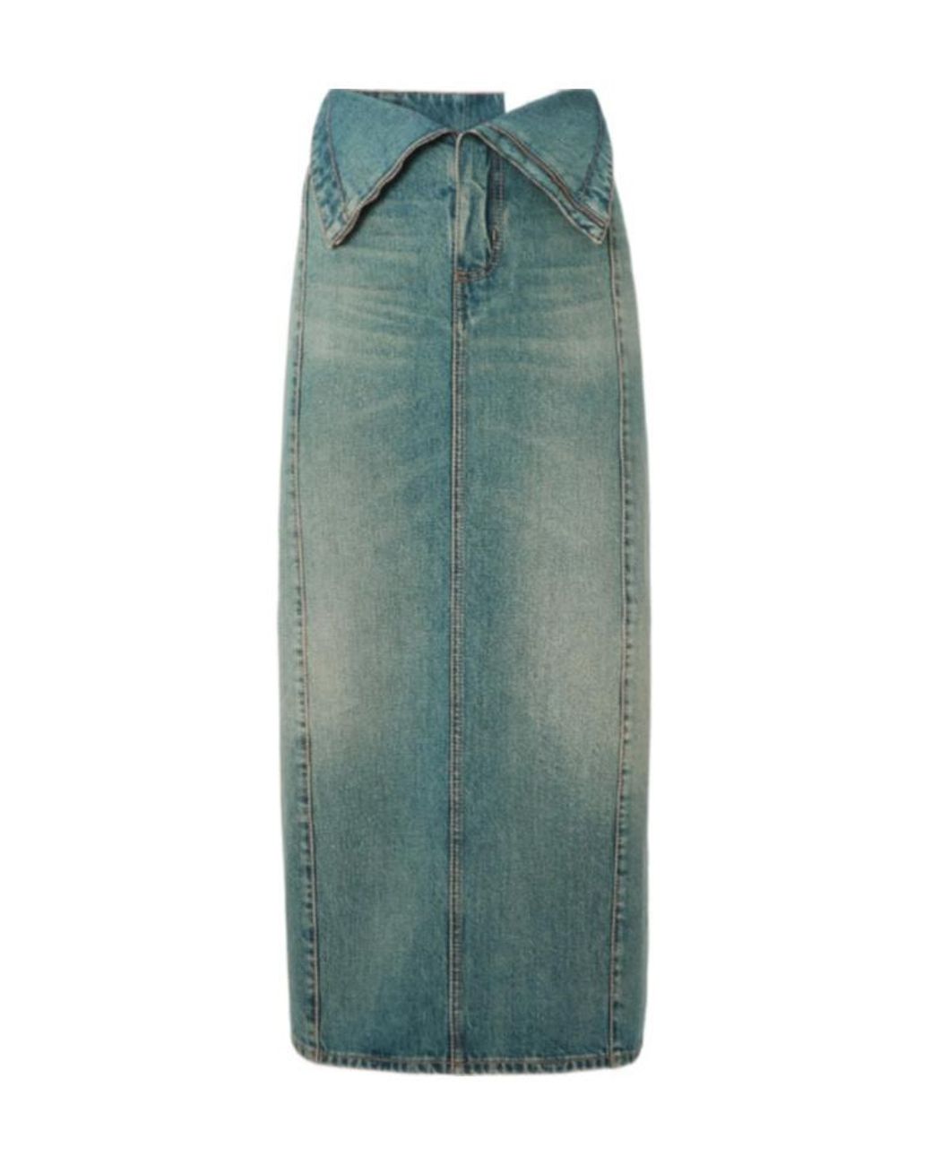 McQueen Green Fold Over Waist Denim Skirt
