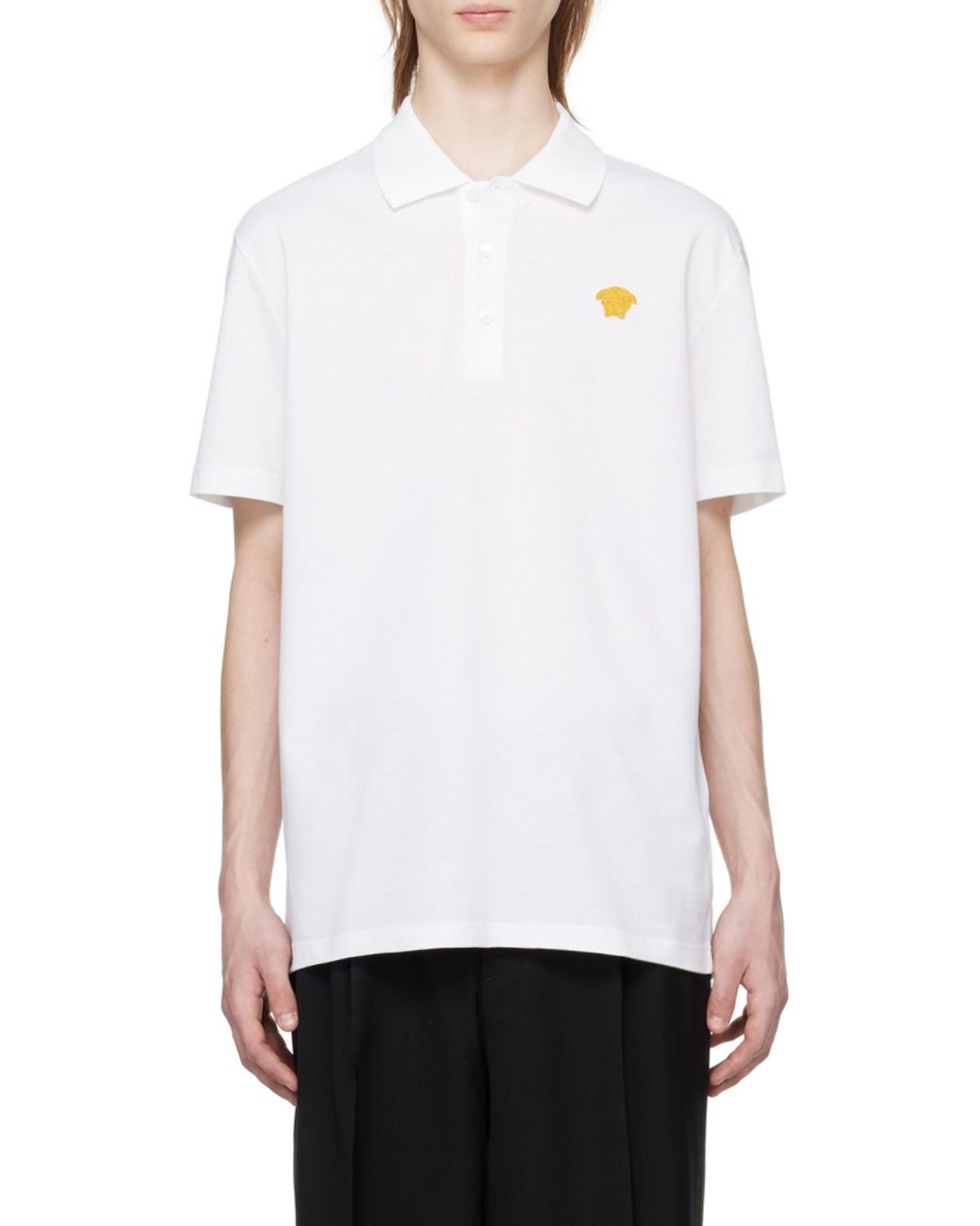 Versace White Medusa Logo Embroidered Short-Sleeved Polo Shirt for men