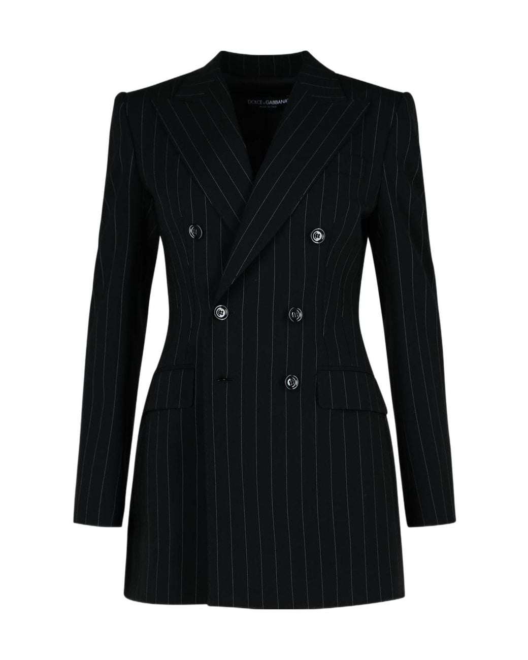 Dolce & Gabbana Black Double-Breasted Pinstriped Blazer