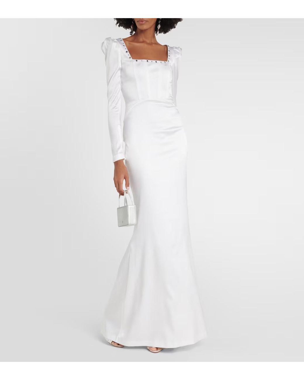 Alessandra Rich White Square Neck Silk Blend Dress