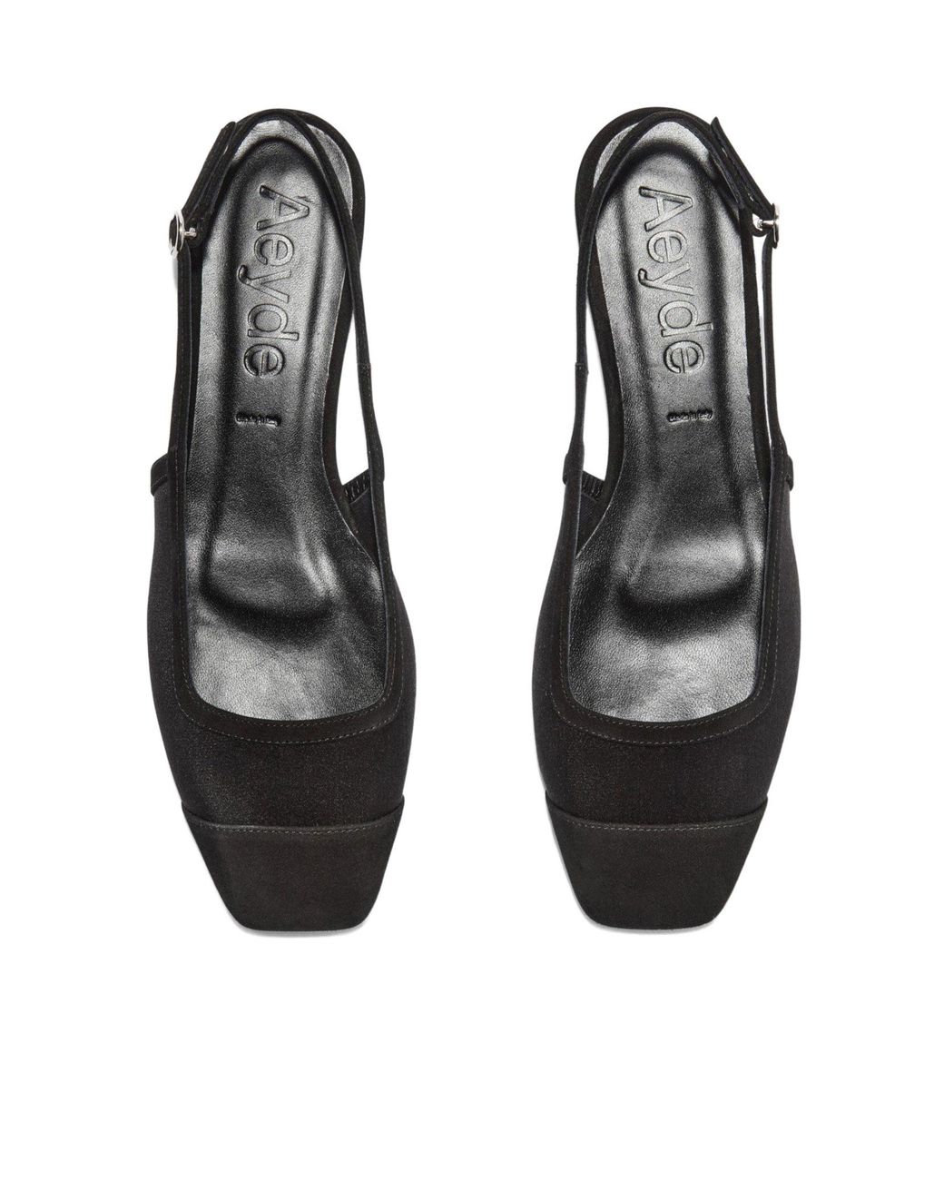 Aeyde Black Mesh Square-Toe Slingback Flats