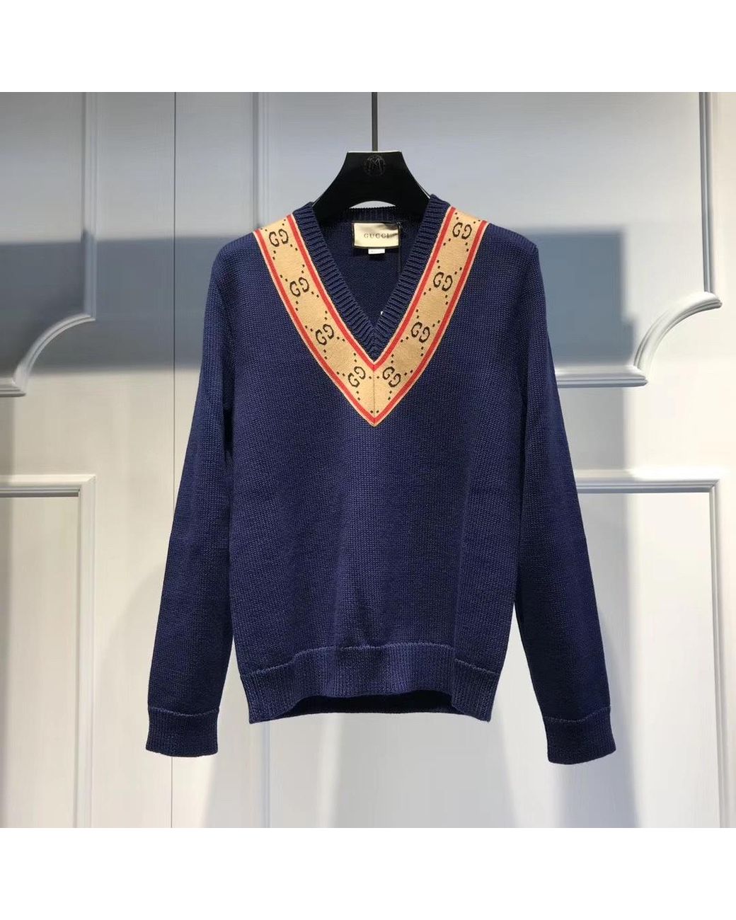 Gucci Blue V-Neck Pullover for men