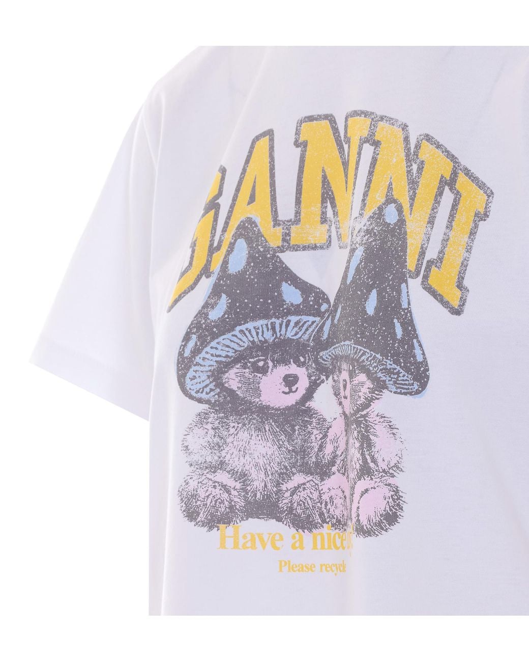 Ganni White Mushroom Teddy Graphic T-Shirt