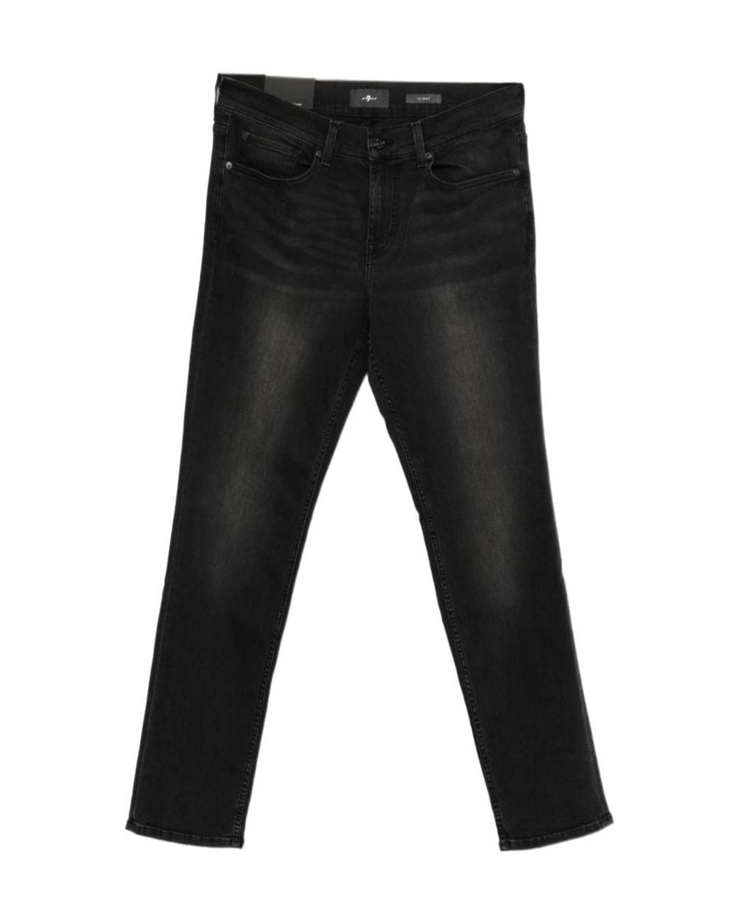 7 For All Mankind Black Slim Straight Faded Jeans for men