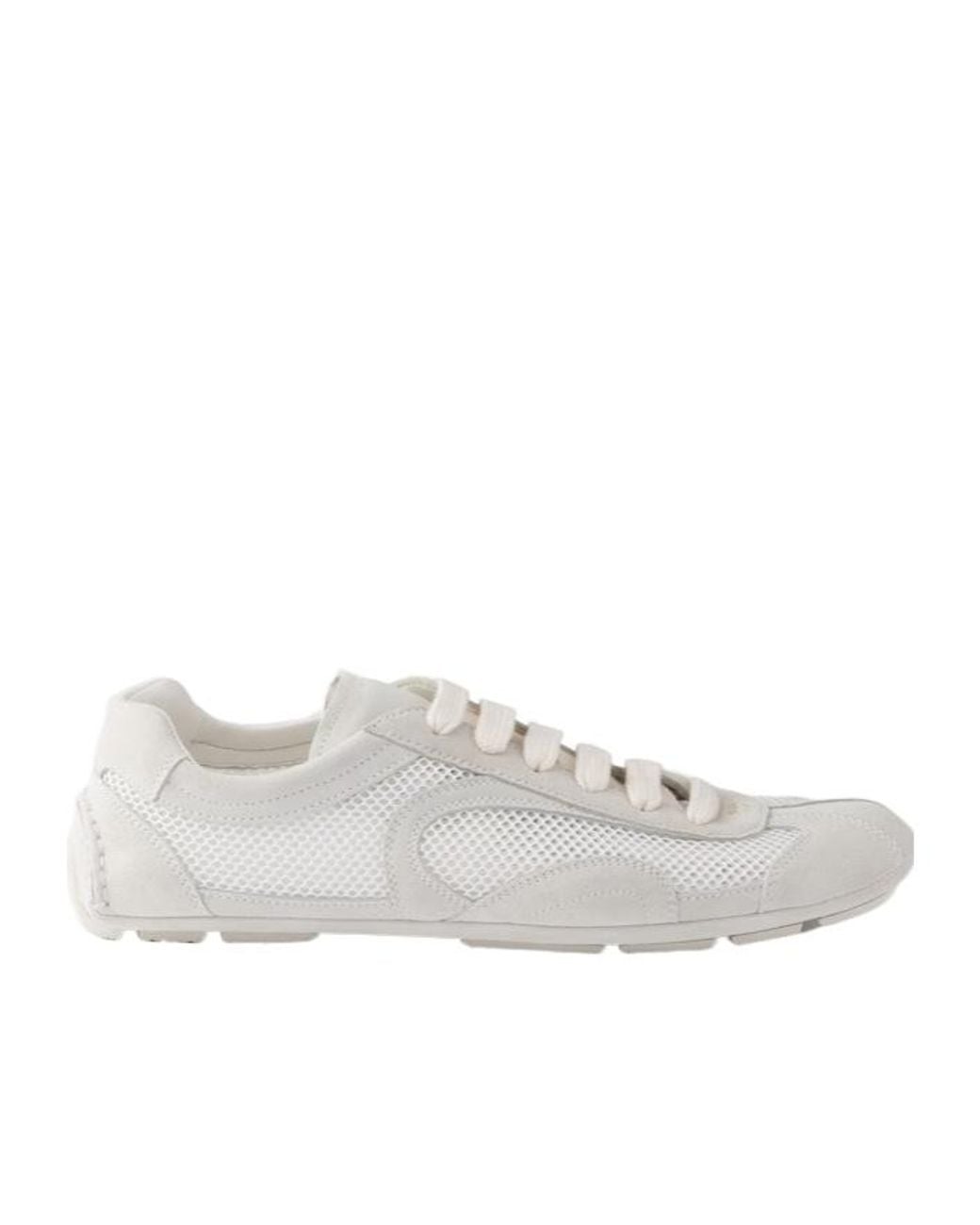 Prada White Mesh-Panelled Lace-Up Sneakers