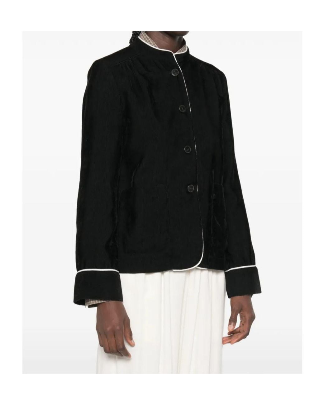 Forte_forte Black Casual Jacket With Corduroy Piping