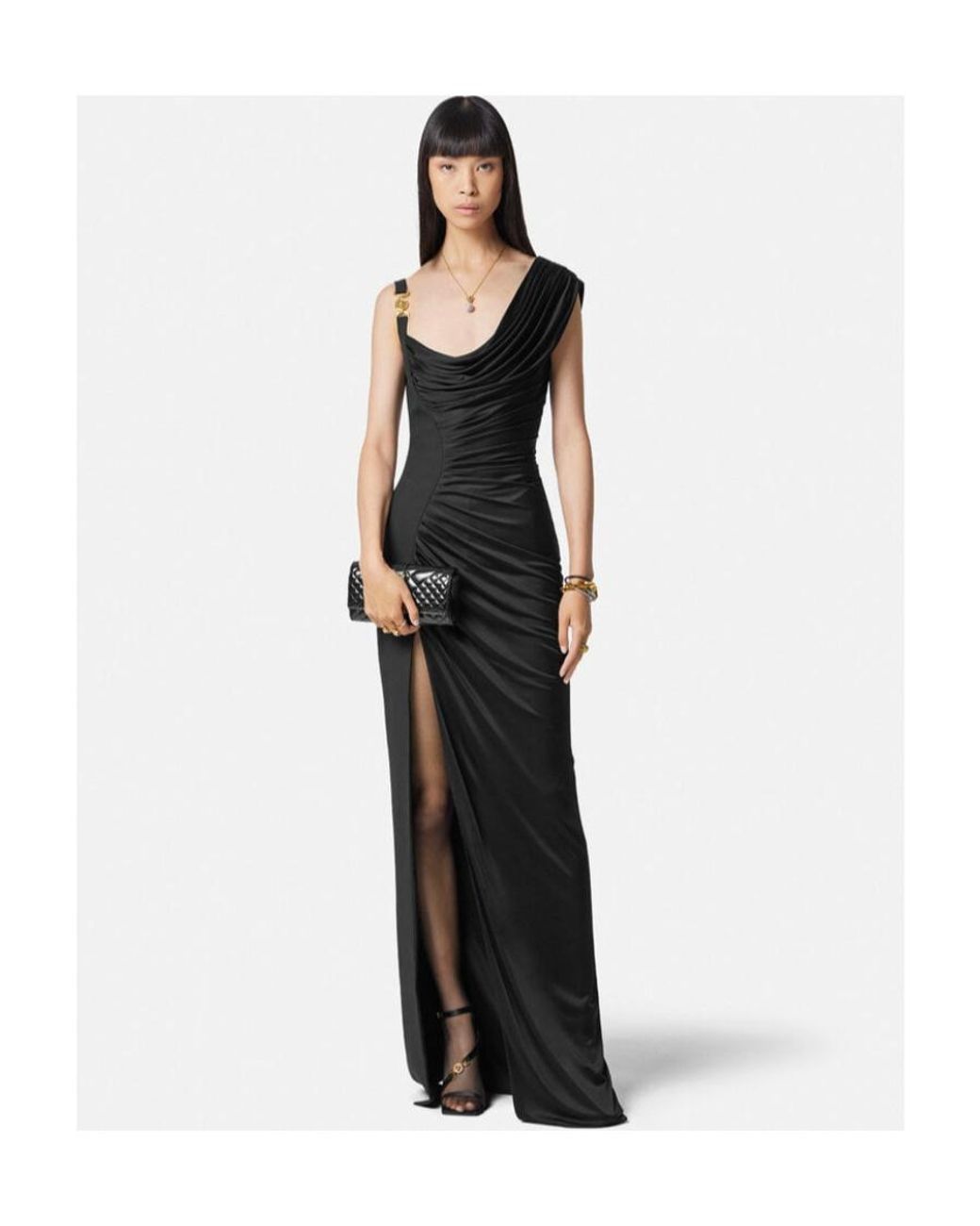 Versace Black Draped One-Shoulder Gown