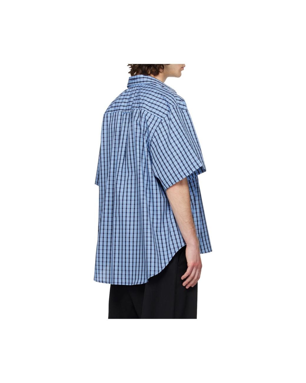 Vetements Blue Logo Patch Checked Short-Sleeve Shirt for men