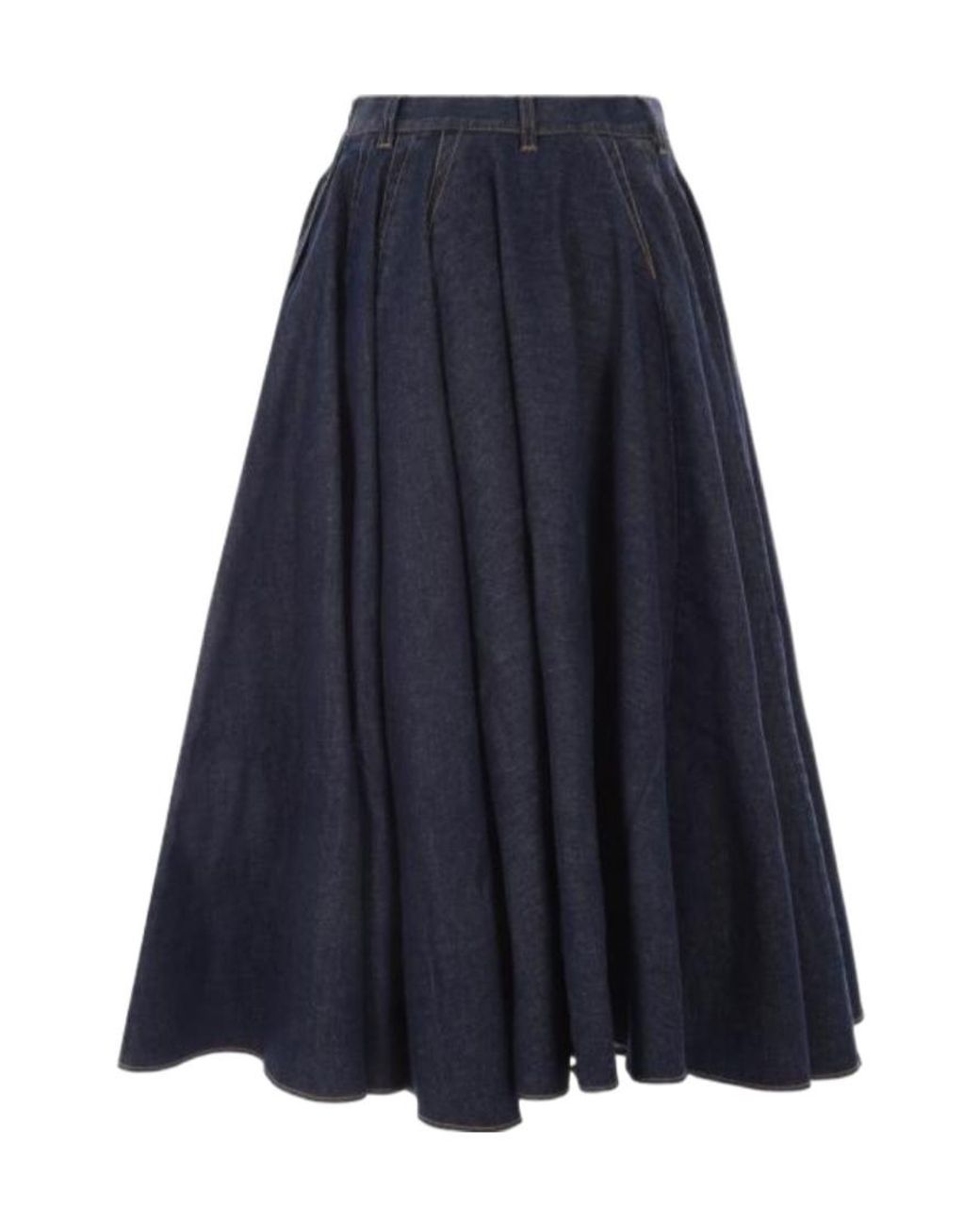 Alaïa Blue Alaïa Pleat Detailed Denim Midi Skirt