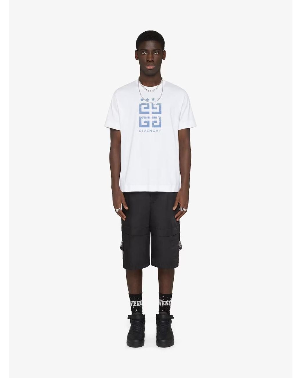 Givenchy White 4G Stars Slim Fit T-Shirt for men
