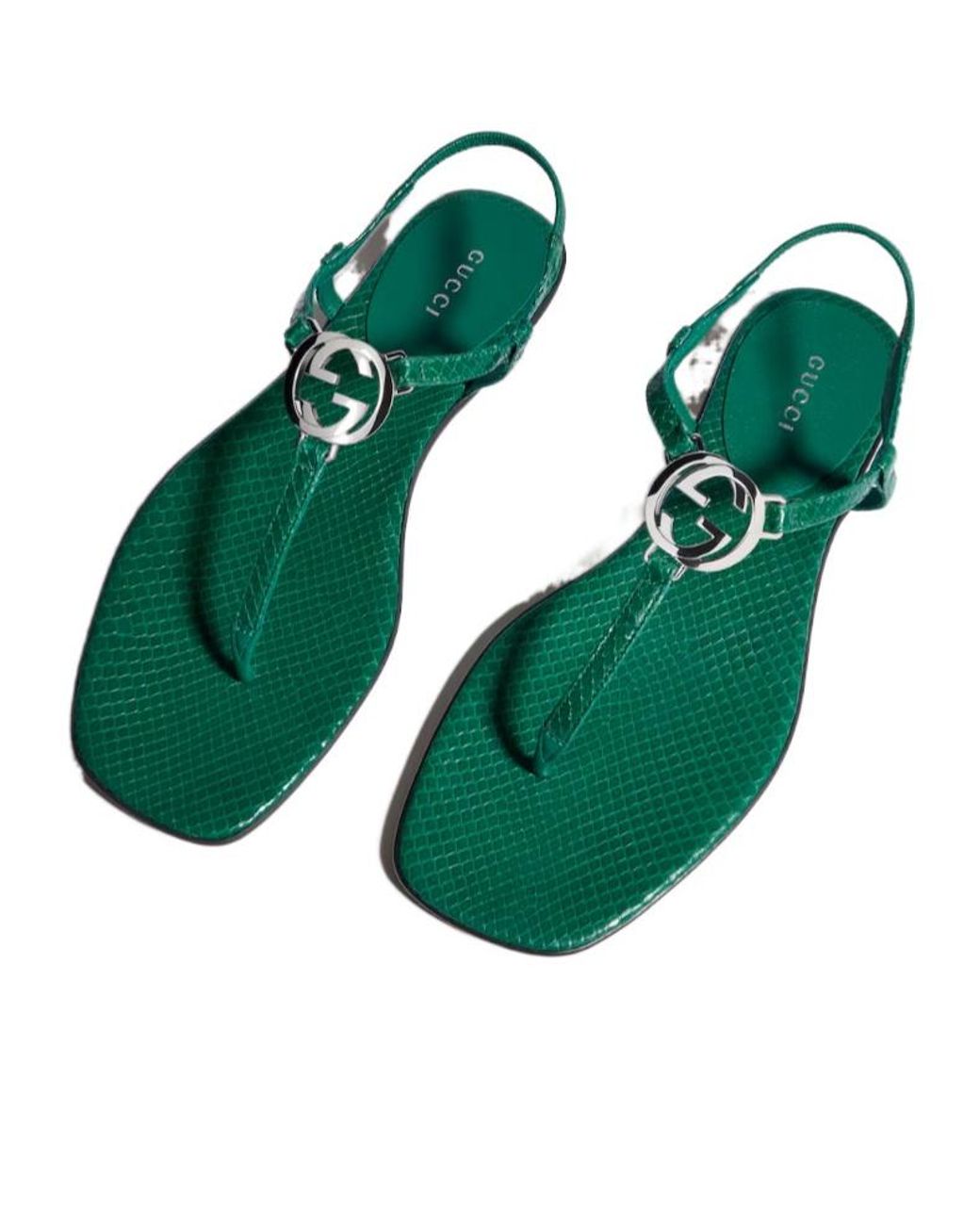 Gucci Green Python Thong Sandal With Interlocking G