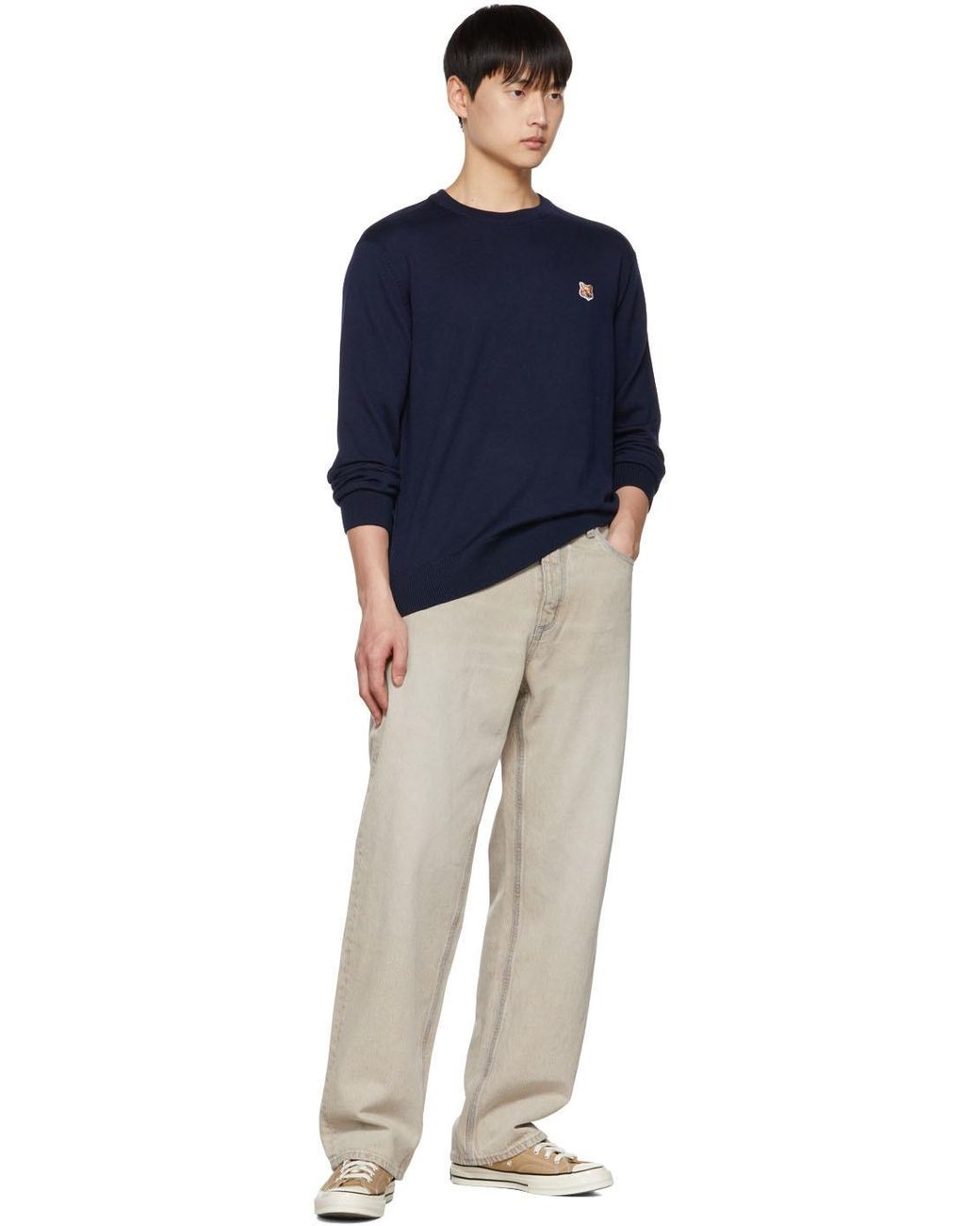 Maison Kitsuné Blue Maison Kitsuné Fox Head Patch Long-Sleeved Jumper for men