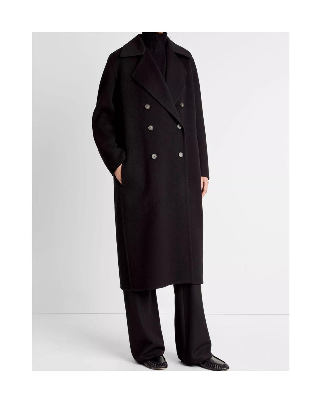 Vince Black Wool-Blend Double-Breasted Long Coat